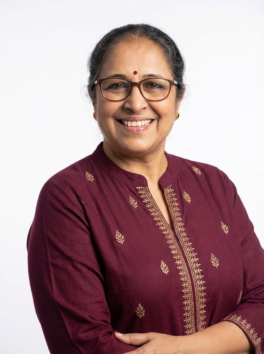 Meghalatha Gopal at home, journaling in soft daylight